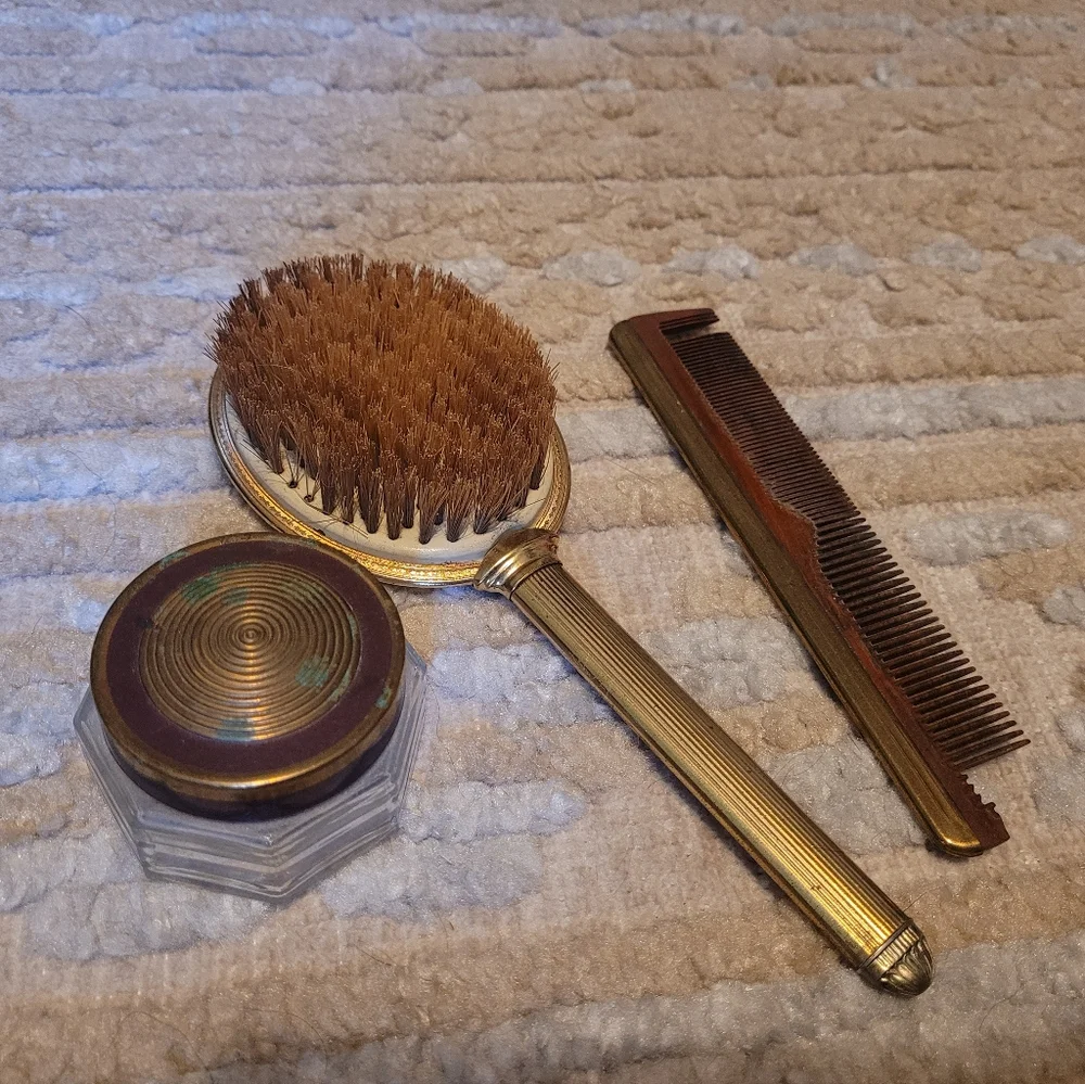 Vintage Gold and Burgundy Vanity Set